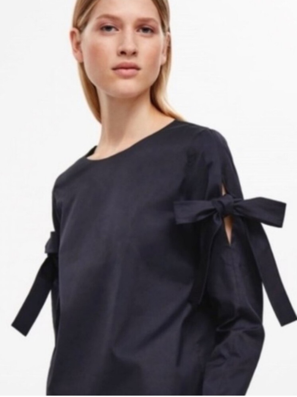 COS Navy L/S Bow-Sleeve Top